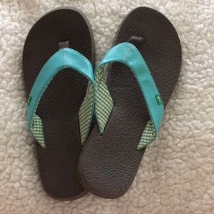 Sanuk Yoga Mat flip flops size 7, turquoise